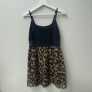 Mini Dress Womens S Black Leopard Print Lace Chiffon Indie Girly Edgy Club Wear